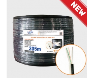 Cable điện thoại 4 lõi Việt Hàn Nguồn + Cường lực, 305m (Đồng 2 + 16x0.16), Thép 7x0.33, Đồng 99.9%, 26AWG/2PRS)