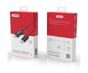 Cable DisplayPort to HDMI UNITEK Y-5118CA 1.8m Chính hãng Dây tròn trơn (DisplayPort đực sang HDMI đực)