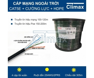 Cable LAN CLIMAX CL-UTP CAT5E 305m Đen Ngoài trời (Đồng nguyên chất, Cáp thép cường lực)