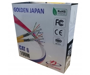 Cable LAN GOLDEN JAPAN FTP CAT6 100m Xanh dương (Chống nhiễu, Lõi chữ thập, Sợi cường lực đơn, Nhôm mạ đồng)