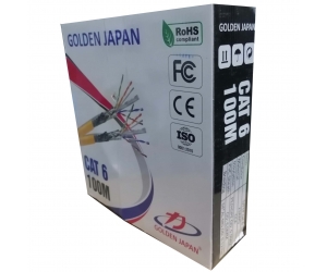 Cable LAN GOLDEN JAPAN SFTP CAT6 100m Vàng (Chống nhiễu 2 lớp, Lõi chữ thập, Sợi cường lực đơn, Nhôm mạ đồng)(THAY THẾ CHO GOLDEN TAIWAN UTP CAT6 100m Vàng)