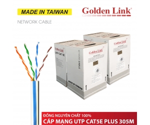 Cable LAN GOLDEN TAIWAN PLUS UTP CAT5E 305m Trắng sọc xanh (Đồng nguyên chất)
