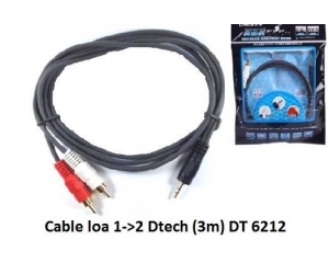 Cable Loa Dtech dt 6212 1 đầu 3.5mm ra 2 đầu AV (Bông sen đực) dài 3m