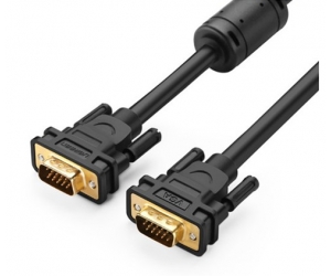 Cable VGA 10m Ugreen 11633, 2 đầu VGA VG101(Dây tròn trơn đen, Hàng cao cấp)