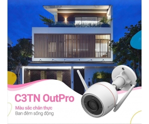 Camera IP Wifi EZVIZ CS-C3TN OutPro 3MP Chính hãng (Thân Ngoài trời, 2304x1296, H.265, F2.0, 2.8mm, DWDR, Có màu 24/24, Đàm thoại 2 chiều, Kèm nguồn 12V, Có LAN)