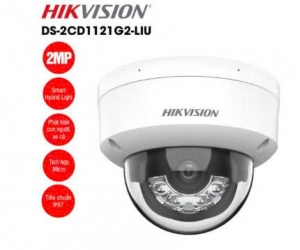Camera IP HIK DS-2CD1121G2-LIU (Dome, 2MP-1080p, H.265+, PoE, Có Mic, Không đàm thoại 2 chiều, Hồng ngoại 15m)