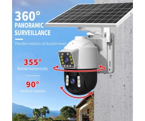 Camera IP Năng lương mặt trời 2 mắt 4G HY-2312 4Mpx (Mỗi mắt 2Mpx, Năng lượng mặt trời, 17 LED, Đàm thoại 2 chiều, Phát hiện chuyển động)