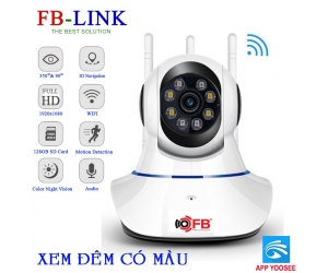 Camera IP Wifi FB-Link GT-3442 2MP (350°-90°, 1920x1080, 3 Anten, Đàm thoại 2 chiều, Có màu ban đêm, có LAN, app YOOSEE, Kèm nguồn 5V)
