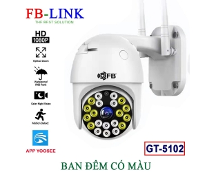 Camera IP Wifi FB-Link GT-5102 2MP Xoay Ngoài trời (350°-90°, 1920x1080, Có màu ban đêm, Đàm thoại 2 chiều, Có LAN, Kèm nguồn 12V, app YOOSEE)