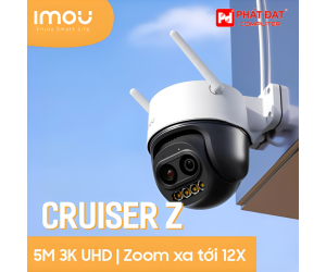 Camera IP Wifi IMOU Cruiser Z IPC-S7DP-5M0WEZ 5MP/3K ống kính kép (Xoay ngoài trời, Zoom xa tới 12X, 2560×1944, 2.8mm, Có Lan, Có Mic, Đàm thoại 2 chiều, Phát hiện con người - Xe, Kèm nguồn 12V)