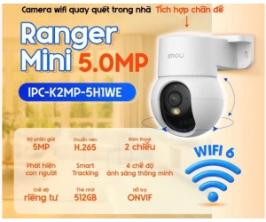 Camera IP Wifi IMOU Ranger Mini IPC-K2MP-5H1WE Chính hãng (355°-50°, 2688x1664, 3.6mm, H265, Hồng ngoại 10m, Đàm thoại 2 chiều, Phát hiện chuyển động, Chế độ riêng tư, Có LAN, Kèm nguồn 5V)