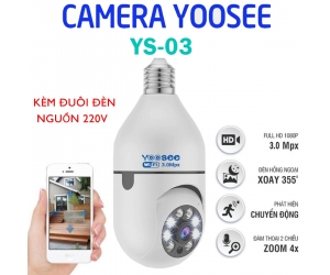 Camera IP Wifi YOOSEE YS-03 1MP Bóng đèn (355°-110°, 1280x720, 6mm, Logo 3MP, Đàm thoại 2 chiều, Ko LAN, Kèm đuôi đèn 220V)