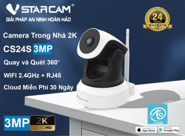 Camera IP Wifi STARCAM C24S 3MP Robo Chính hãng (Đàm thoại 2 chiều, Hồng  ngoại 10m, Có LAN, Kèm nguồn 5V) - Vi Tính Phát Đạt - phatdatcomputer.vn