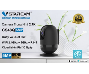 Camera IP Wifi STARCAM CS48Q 5MP Robo Chính hãng (Đàm thoại 2 chiều, 5GHz, Hồng ngoại 10m, Có LAN, Kèm nguồn 5V) + Tặng Thẻ nhớ MicroSD 64G Class10 Box