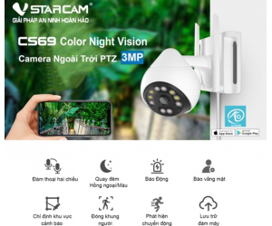 Camera IP Wifi STARCAM CS69 3MP PTZ Ngoài Trời Chính hãng (Đàm thoại 2 chiều, Hồng ngoại 20m, Có màu 24/24, Kèm nguồn 12V, Có LAN) + Tặng Thẻ nhớ MicroSD 64G Class10 Box