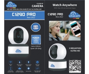 Camera IP Wifi VITACAM C1290 PRO 3MP Robo (Có LAN, Đàm thoại 2 chiều, Kèm nguồn 5V)