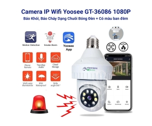 Camera IP Wifi YOOSEE GT-36086 2MP dạng chuôi bóng đèn (355°-120°, 1920x1080, 6mm, Đàm thoại 2 chiều, Có màu ban đêm, Ko LAN) (THAY THẾ CHO YOOSEE 2 mắt A10 2MP, YOOSEE LTVR96 1MP TẠM HẾT)