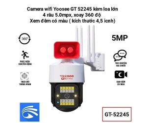 Camera IP Wifi YOOSEE GT52245 3MP Kèm Loa Lớn LOGO 5.0MPX Xoay Ngoài trời (355°-90°, 2048×1536, 4 Anten, Có màu ban đêm, Đàm thoại 2 chiều, Kèm nguồn 12V, app YOOSEE)