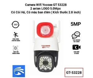 Camera IP Wifi YOOSEE GT53228 3MP LOGO 5.0MPX Xoay Ngoài trời (355°-90°, 2048×1536, 2 Anten, Có màu ban đêm, Có còi hú, Đàm thoại 2 chiều, Kèm nguồn 12V, app YOOSEE)