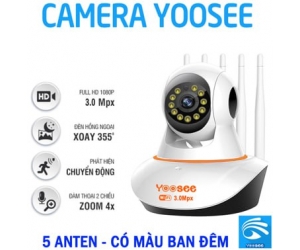 Camera IP Wifi YOOSEE HFYX23 3MP (355°-90°, 2048x1536, 6mm, 5 Anten, Đàm thoại 2 chiều, Có màu ban đêm, Ko LAN, Kèm nguồn 5V) 