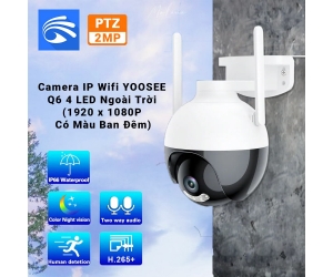 Camera IP Wifi YOOSEE Q6 4 LED 2MP Xoay ngoài trời (360°-90°, 1920x1080, Đàm thoại 2 chiều, Có màu ban đêm, có LAN, Kèm nguồn 12V)