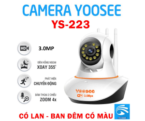 Camera IP Wifi YOOSEE YS-223 3MP (355°-90°, 2048x1536, 6mm, 3 Anten, 9 LED, Đàm thoại 2 chiều, Có màu ban đêm, Có LAN, Kèm nguồn 5V) THAY THẾ CHO FB-Link GT-3442