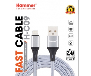 Cáp sạc Lightning - Hammer H-C09-IP (Sạc nhanh, dây dù, 2.4A, 1m)
