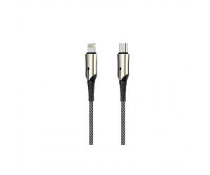 Cáp sạc Lightning - Hammer H-C13-C-I Grey Type-C To Lightning (Sạc nhanh, dây dù, 3A, 1m)