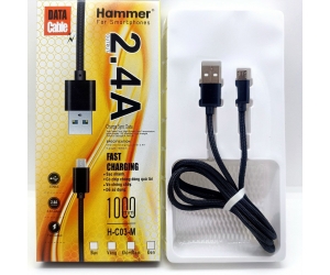 Cáp sạc MicroUSB - Hammer H-C03-M Black Chính hãng (Sạc nhanh, dây dù, 2.4A, 1m)