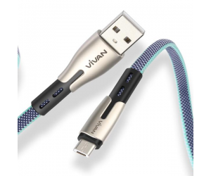 Cáp sạc MicroUSB - VIVAN BTK-M Blue-White Chính hãng (Sạc nhanh, TPE + bọc vải dệt, 2.4A, 1m)