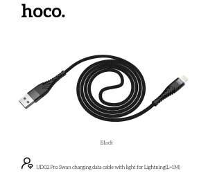 Cáp sạc Lightning - HOCO UD02 PRO Black (Sạc nhanh, Dây dù, 3.0A, Có Led, 1m)