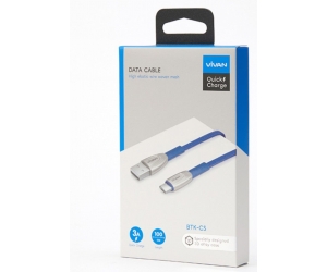 Cáp sạc Type-C  - VIVAN BTK-CS Blue Chính hãng (Sạc nhanh, TPE + bọc vải dệt, 2.4A, 1m)