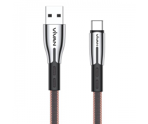 Cáp sạc Type-C - VIVAN BTK-C Black-Brown Chính hãng (Sạc nhanh, TPE + bọc vải dệt, 3A, 1m)