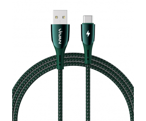 Cáp sạc Type-C - VIVAN VZC100S Green Chính hãng (Sạc nhanh, Tự ngắt, Có Led, Dây dù, 3A, 1m)