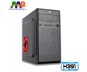 Case AAP H391 Black (310x170x350mm, Fan đuôi 1x80mm ko kèm, Fan hông 1x120mm ko kèm, 2xUSB2.0, 1xHDD, 1xSSD, 1xDVD, Nguồn trên dây ngắn)