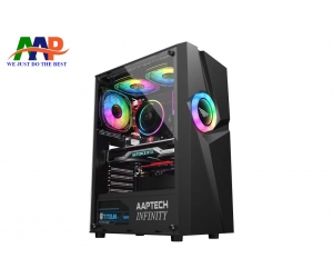 Case AAP INFINITY Black (338x192x447mm, Sẵn LED RGB, Hông Kính Cường Lực,  Fan đuôi 1x120mm ko kèm, Fan trước 3x120mm ko kèm, Fan trên 2x120mm ko kèm, 1xUSB3.0, 2xUSB2.0, 1xHDD, 2xSSD, Tản nước 120/240mm ko kèm, Nguồn dưới dây dài)