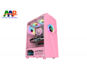 Case AAP INFINITY Pink (338x192x447mm, Sẵn Đèn LED RGB + Hông Kính Cường Lực, Ko kèm Fan đuôi 12cm, Nguồn dưới dây dài)