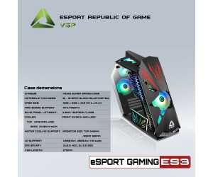 Case VSP E-ROG ES3 Gaming Black (Có sẵn bảng panel LED và 5 Fan LED ARGB)