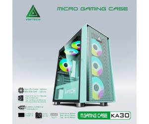 Case VSPTECH KA30 Gaming Green (340x205x413mm, Hông cường lực, 1xUSB3.0, Fan đuôi 12cm, Ko kèm fan)