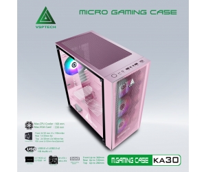 Case VSPTECH KA30 Gaming Pink (340x205x413mm, Hông cường lực, 1xUSB3.0, Fan đuôi 12cm, Ko kèm fan)