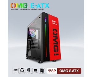 Case VSP OMG E-ATX Black-Red (420x210x453mm, Dãy LED RGB, Hông cường lực, 1xUSB3.0, Ko kèm Fan đuôi 12cm, Nguồn dưới dây dài)