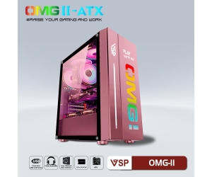 Case VSP OMG-II Pink (385x192x410mm, Dãy LED RGB, Hông kính cường lực, Fan đuôi 1x120mm ko kèm, Fan trước 3x120mm ko kèm, Fan trên 2x120mm ko kèm, 1xUSB3.0, 2xUSB2.0, 2xHDD, 2xSSD, Tản nước 120/240mm ko kèm, Nguồn dưới dây dài)