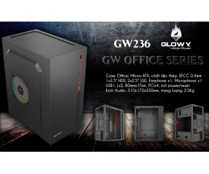 Case GLOWY GW236 Black (310x170x350mm, Fan đuôi 1x80mm ko kèm, 1xUSB2.0, 1xHDD, 2xSSD, Nguồn trên dây ngắn) 