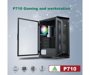 Case VSPTECH P710 THINKSTATION (423x223x490mm, Hông kính cường lực, Fan đuôi 1x120mm ko kèm, Fan trước 3x120mm ko kèm, Fan trên 2x120mm ko kèm, 2xUSB3.0, 2xHDD, 2xSSD, Tản nhiệt nước 120/240/360mm ko kèm, Nguồn dưới dây dài)