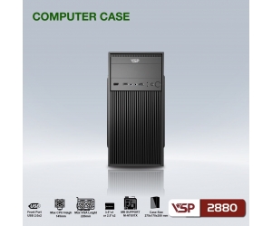 Case VSP 28XX-2880 Black (310x170x350mm, Fan đuôi 1x80mm ko kèm, Fan hông 1x120mm ko kèm, 2xUSB2.0, 1xHDD, 1xSSD, Nguồn trên dây ngắn)