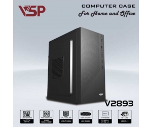 Case VSP 28XX-2893 Black (275x170x350mm, Fan đuôi 1x90mm ko kèm, Fan hông 1x120mm ko kèm, 2xUSB2.0, 1xHDD, 1xSSD, Nguồn trên dây ngắn)