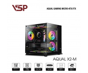 Case VSP AQUAL X2-M Black (325 x 270x 330mm, Mặt trước-Hông kính cường lực, Fan đuôi 1x120mm ko kèm, Fan trước 3x120mm ko kèm, Fan trên 2x120mm ko kèm, 1xUSB3.0, 2xUSB2.0, 1xHDD, 2xSSD, Tản nước 240/240mm ko kèm, Nguồn dưới dây dài)