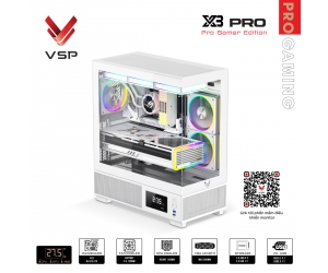 Case VSP AQUAL X3 Pro White FV (450 x 210x 480mm, Mặt trước, Bể cá Hông kính cường lực, Fan đuôi 1x120mm ko kèm, Fan hông 2x120mm ko kèm, Fan trên 3x120mm ko kèm, 2xUSB3.0, 1xUSB2.0, 2xHDD, 1xSSD, Tản nước 360/240/120mm ko kèm)