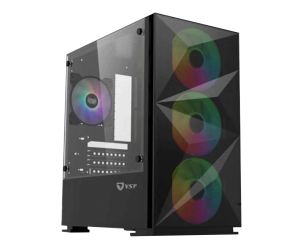 Case VSP B709 Black FV (453x260x425mm, Hông kính cường lực, Fan đuôi 1x120mm (không kèm), Kèm 3 Fan trước, 1xUSB3.0, 2xUSB2.0, 1xHDD, 2xSDD, Nguồn dưới dây dài)