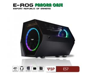 Case VSP E-ROG ES7 Gaming Black FV  (315x450x350mm, Fan đuôi 1x120mm/1x80mm ko kèm, Fan trên 2x120mm ko kèm, Fan trước 1x200mm ko kèm, 1xUSB3.0, 2xUSB2.0, Tản nhiệt 165mm ko kèm)